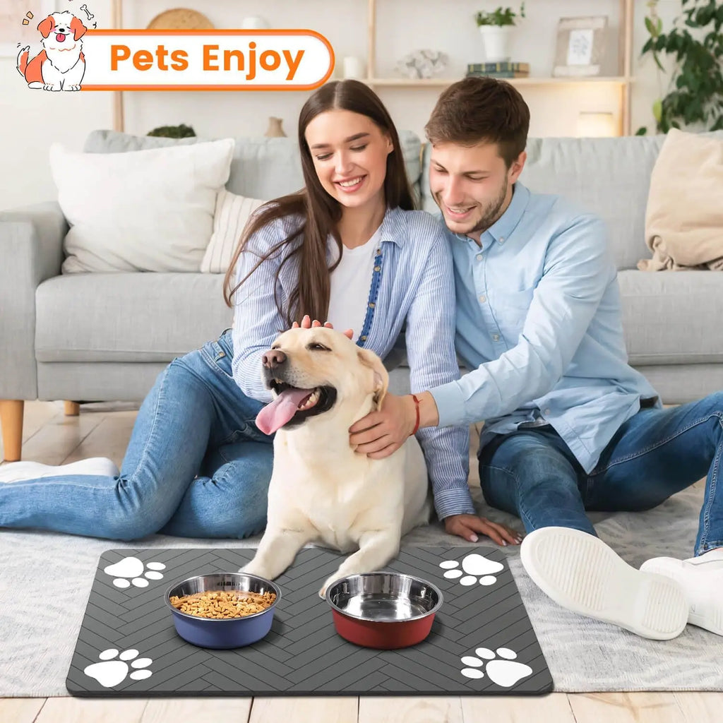Clutter-Free Pet Feeding Mat, Keeps Clean, Striped Dark Gray Dispenser Mat for Dogs and Cats (12"X20", Striped Look)