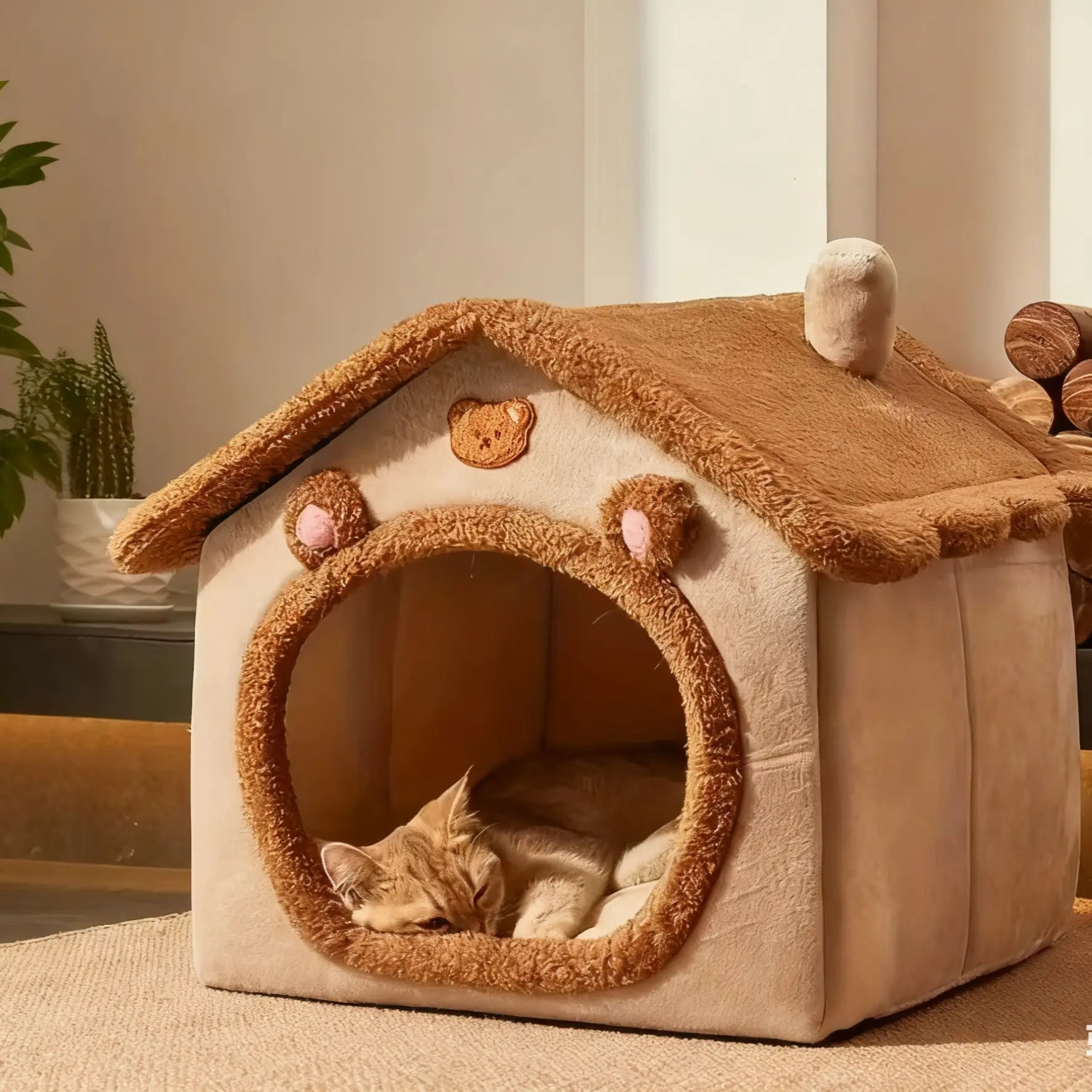 Cozy Warm Washable Pet Bed for Cats & Small Dogs - Removable Cover Easy to Clean, Classic Cat Cave Nest Design, Soft Plush Pet House Perfect for Home, Travel & Napping, Ideal for Kittens Puppies & Small Breed Pets Winter Comfort Blankets