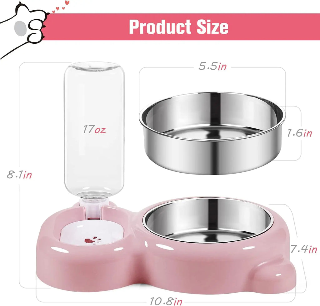 1Set Dog Bowls,Cat Food and Water Bowl Set with Water Dispenser and Stainless Steel Bowl for Cats and Small Dogs Summervibes