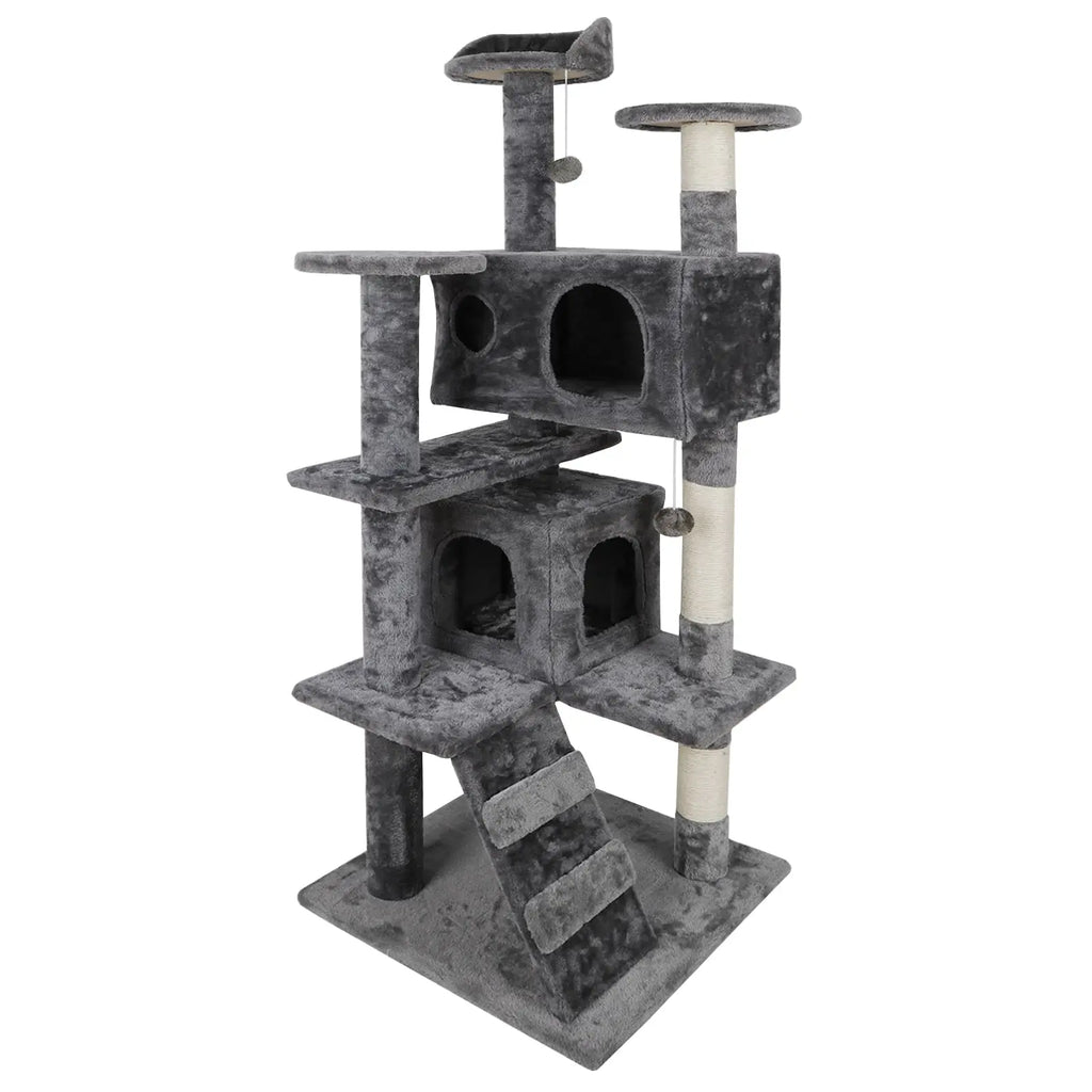 Superdeal Pets 53-Inch Multi-Level Cat Tree with Natural Sisal Scratcher, Vertical Scratcher, Condo Tower, Playhouse, Cave, Climbing Ladders for Climbing, Playing & Cozy Sleeping - Dark Gray