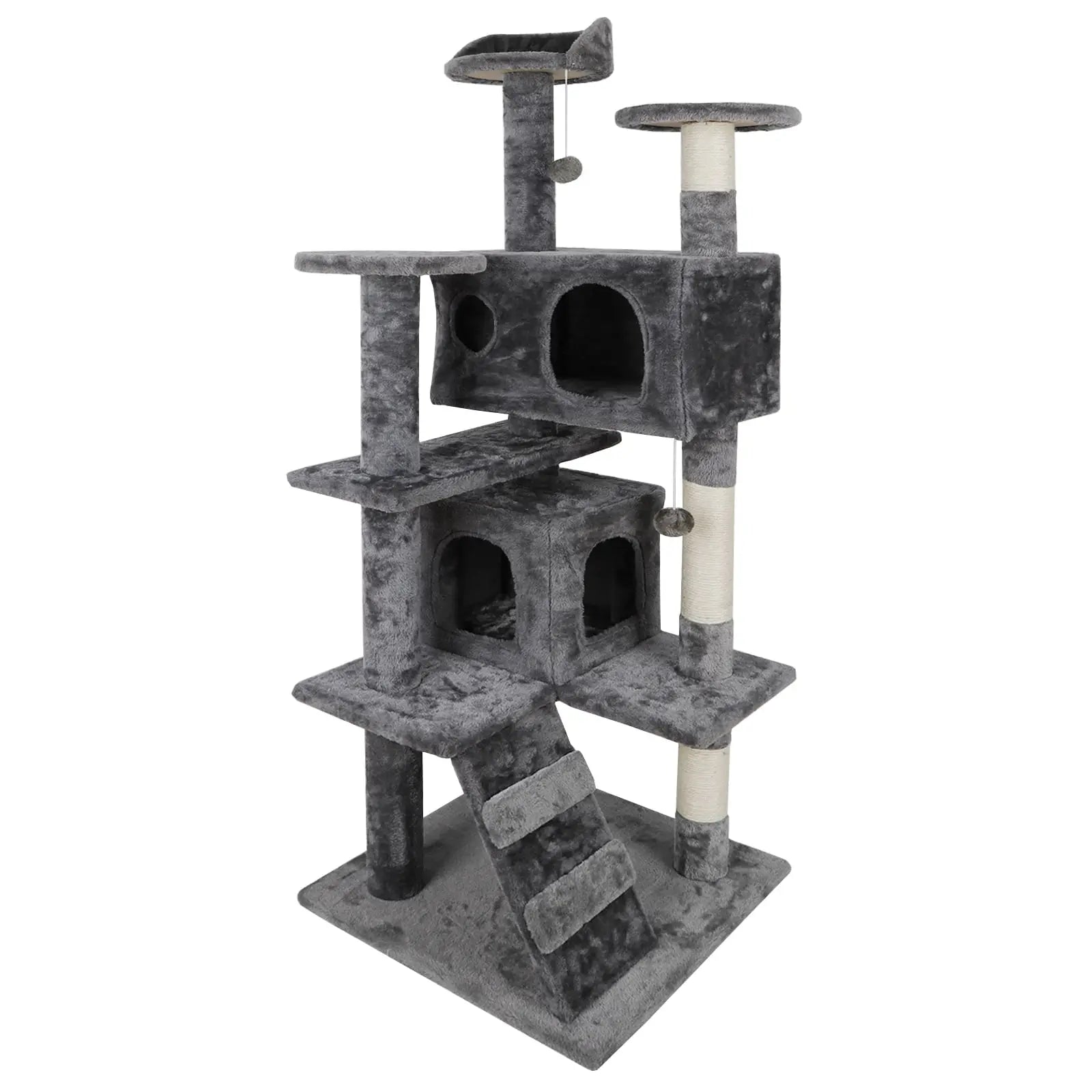 Superdeal Pets 53-Inch Multi-Level Cat Tree with Natural Sisal Scratcher, Vertical Scratcher, Condo Tower, Playhouse, Cave, Climbing Ladders for Climbing, Playing & Cozy Sleeping - Dark Gray