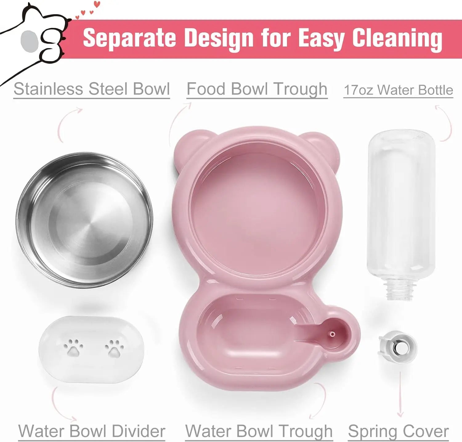 1Set Dog Bowls,Cat Food and Water Bowl Set with Water Dispenser and Stainless Steel Bowl for Cats and Small Dogs Summervibes