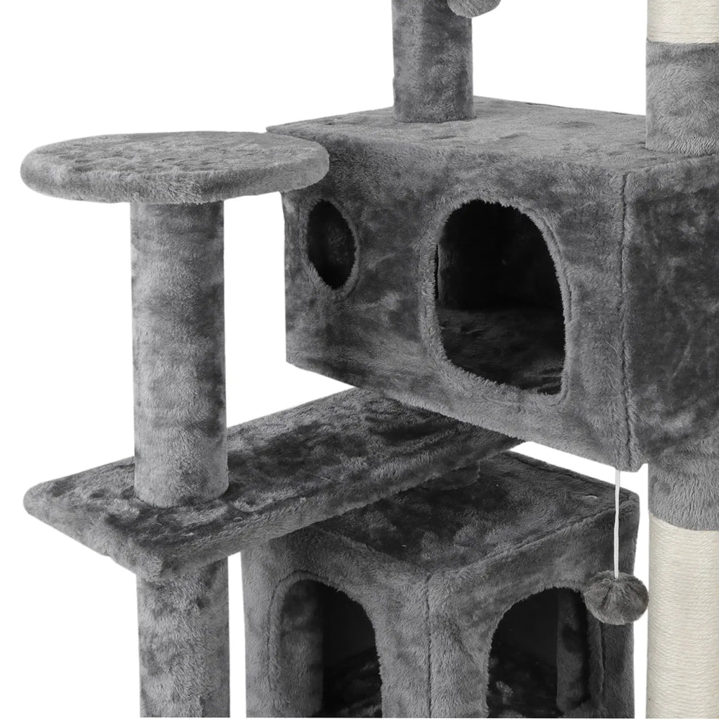 Superdeal Pets 53-Inch Multi-Level Cat Tree with Natural Sisal Scratcher, Vertical Scratcher, Condo Tower, Playhouse, Cave, Climbing Ladders for Climbing, Playing & Cozy Sleeping - Dark Gray