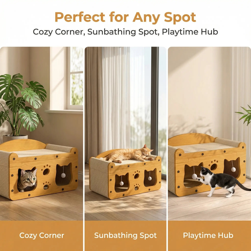 Durable Vertical Cat Scratching Post & Playhouse - Multi-Functional TV Design, Scratch-Resistant Cat Claw Toy for Active Kittens and Cats