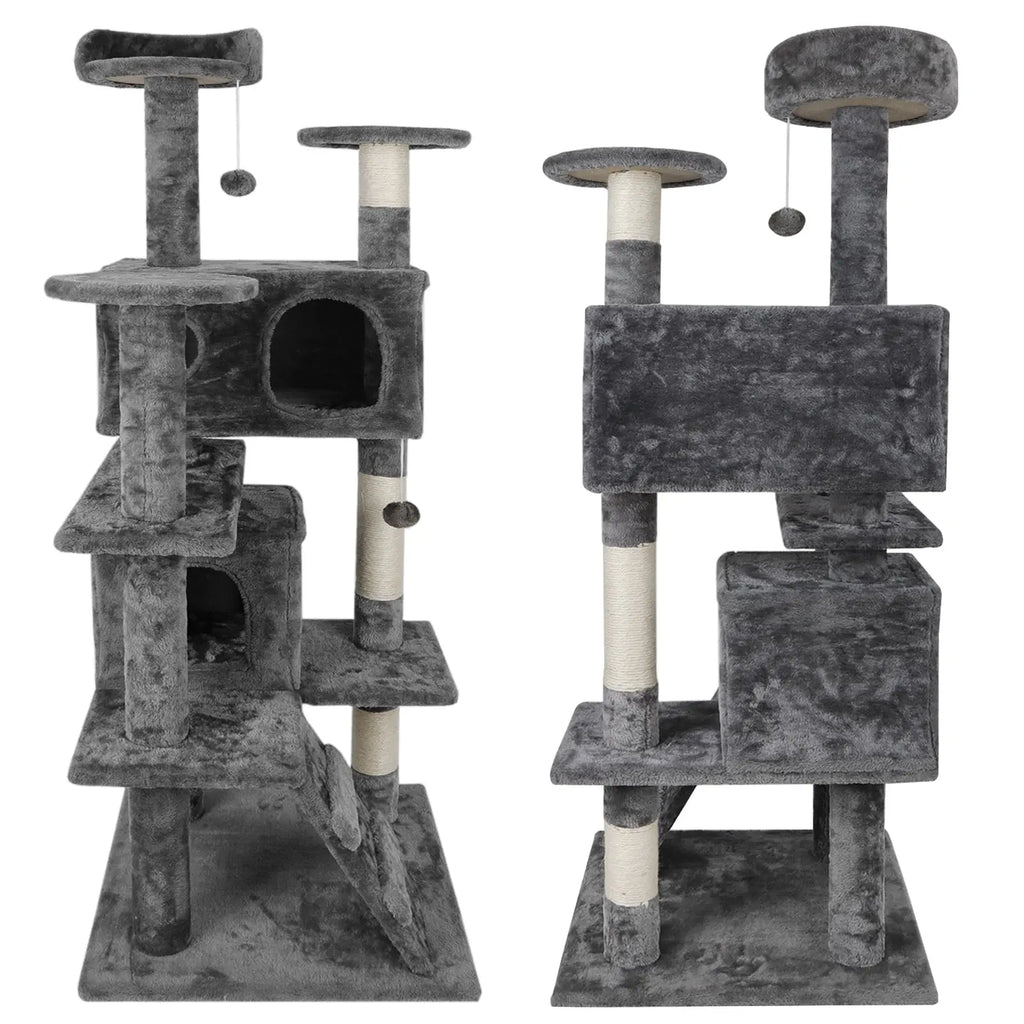 Superdeal Pets 53-Inch Multi-Level Cat Tree with Natural Sisal Scratcher, Vertical Scratcher, Condo Tower, Playhouse, Cave, Climbing Ladders for Climbing, Playing & Cozy Sleeping - Dark Gray