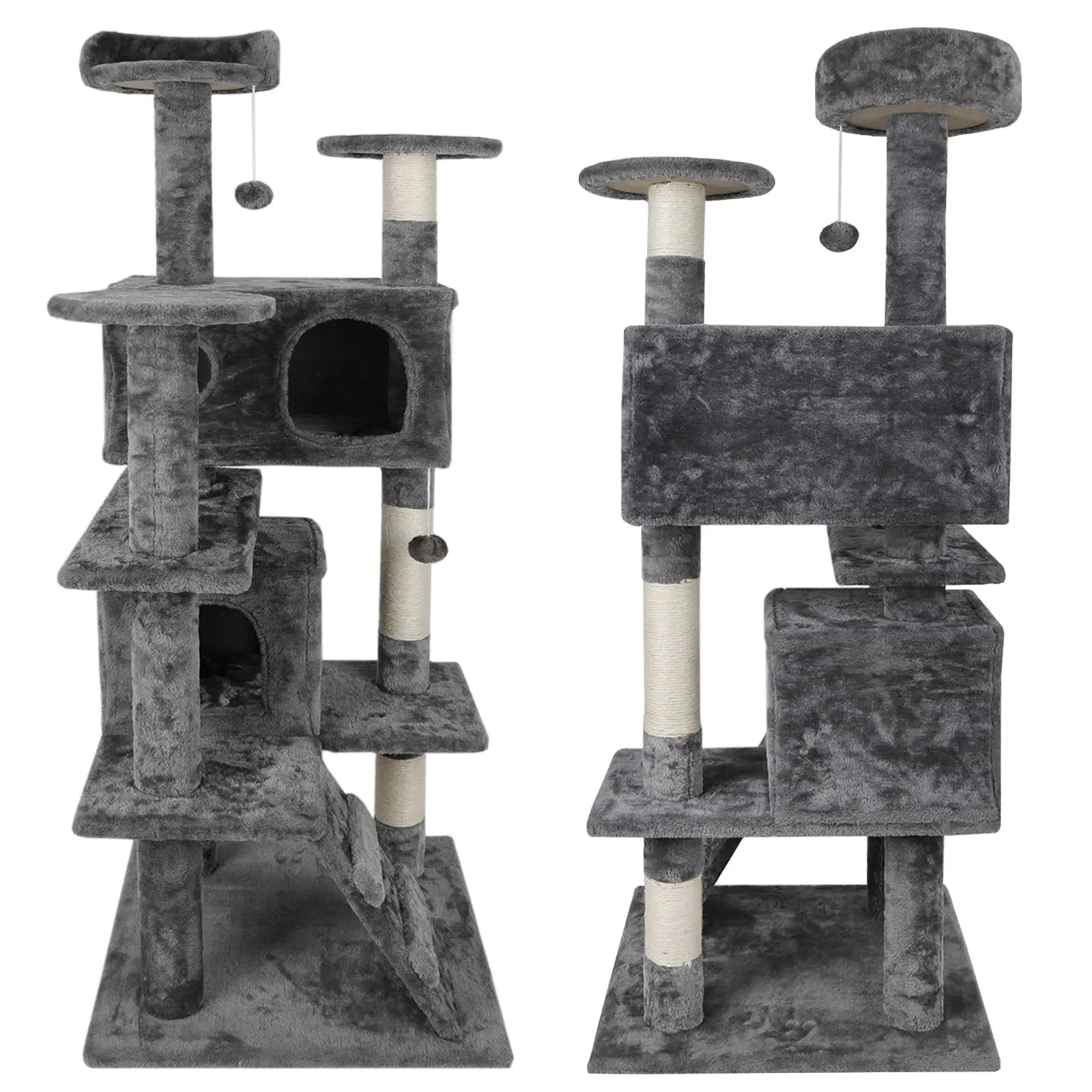 Superdeal Pets 53-Inch Multi-Level Cat Tree with Natural Sisal Scratcher, Vertical Scratcher, Condo Tower, Playhouse, Cave, Climbing Ladders for Climbing, Playing & Cozy Sleeping - Dark Gray
