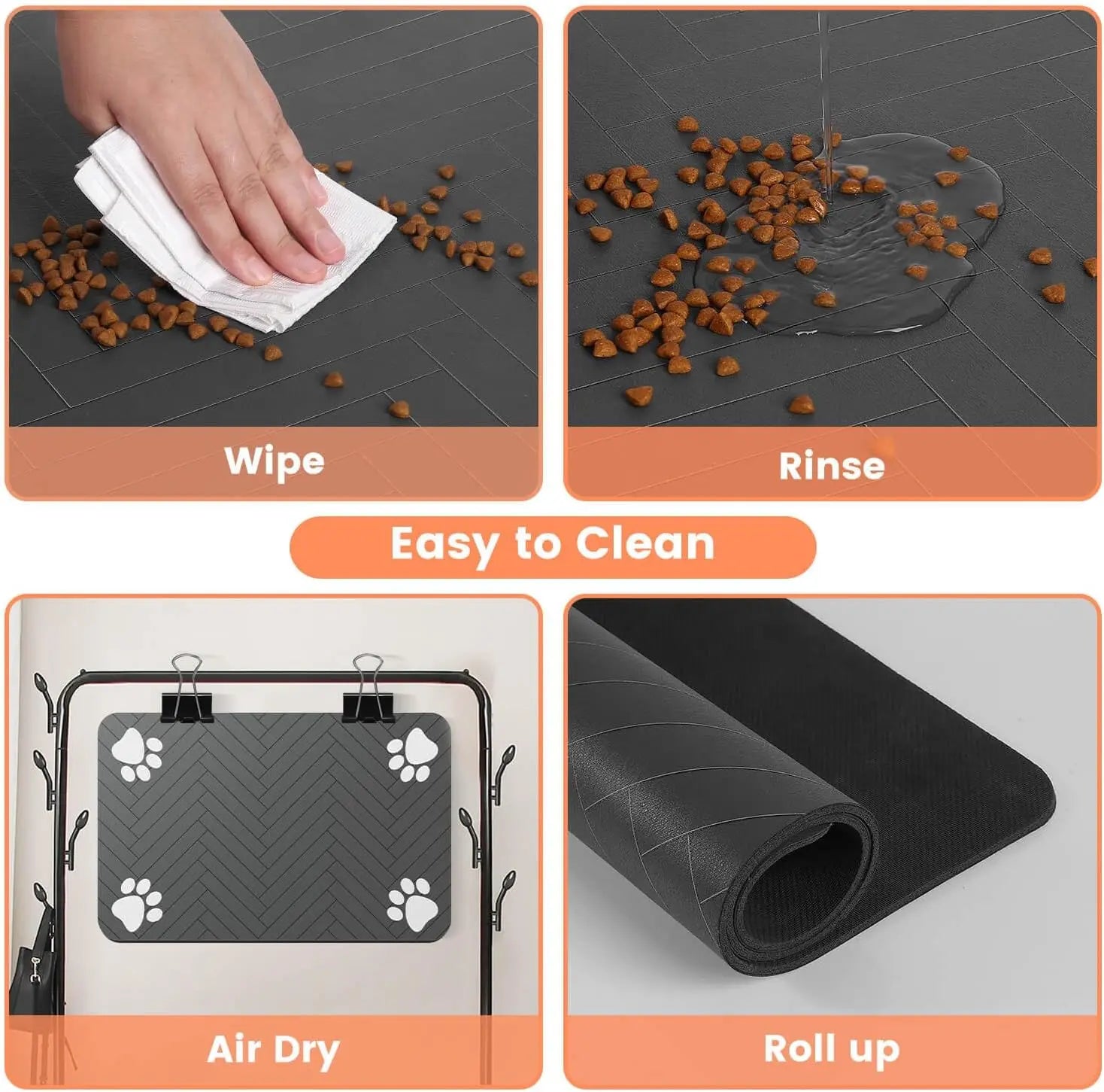 Clutter-Free Pet Feeding Mat, Keeps Clean, Striped Dark Gray Dispenser Mat for Dogs and Cats (12"X20", Striped Look)