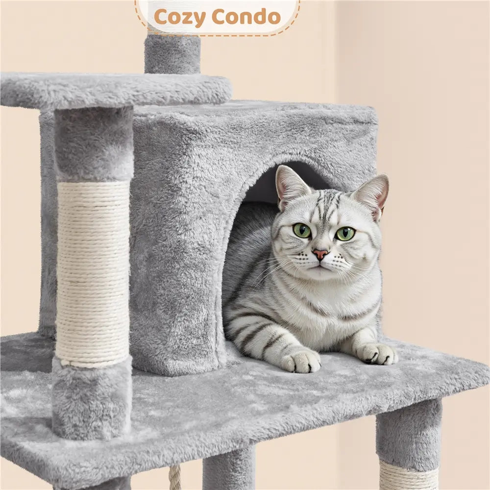 Costoffs 63In Cat Tree – Multi-Level Indoor Play Tower with Scratching Posts & Cat Condo, Pet Furniture, Activity Center