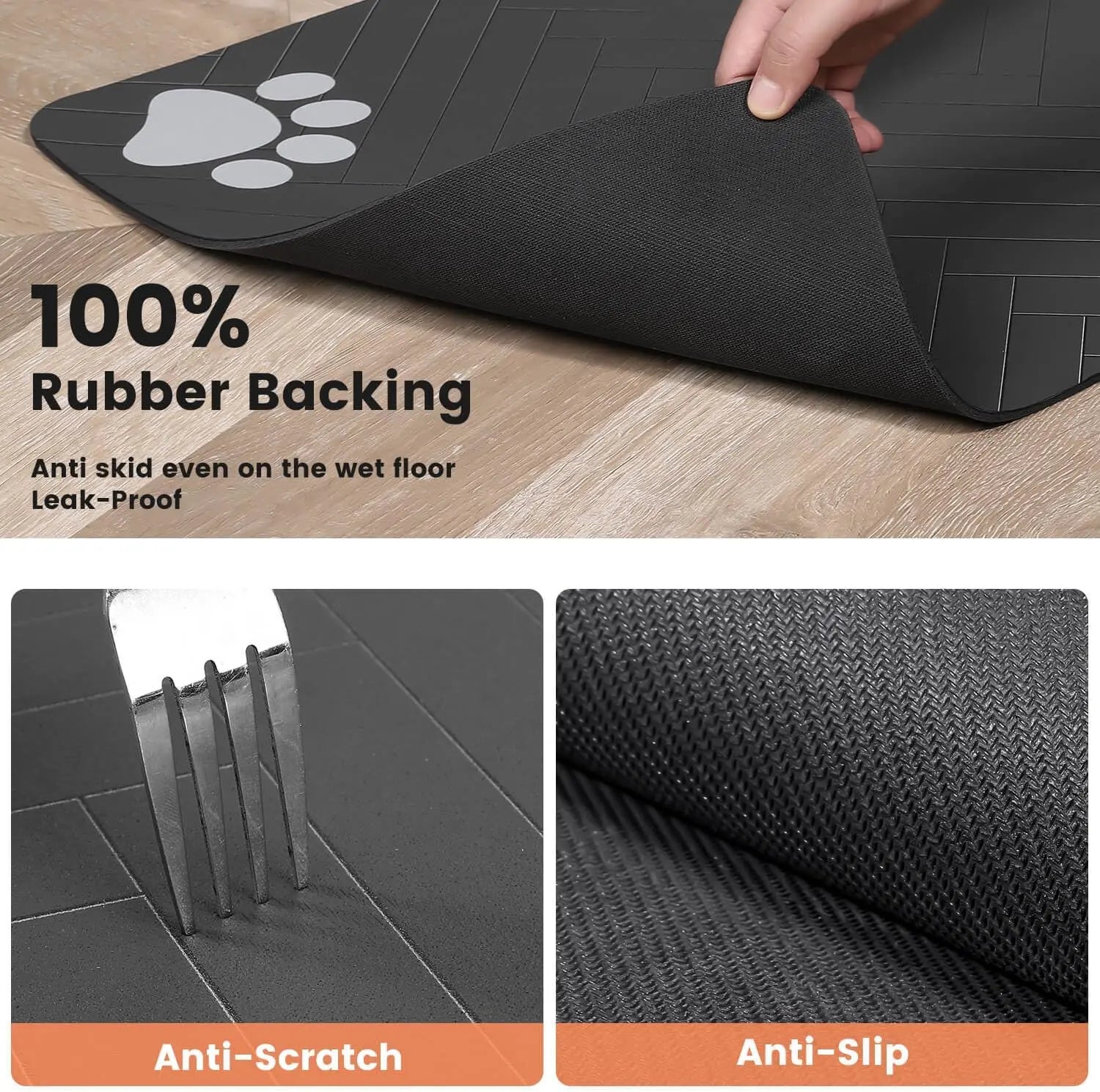 Clutter-Free Pet Feeding Mat, Keeps Clean, Striped Dark Gray Dispenser Mat for Dogs and Cats (12"X20", Striped Look)