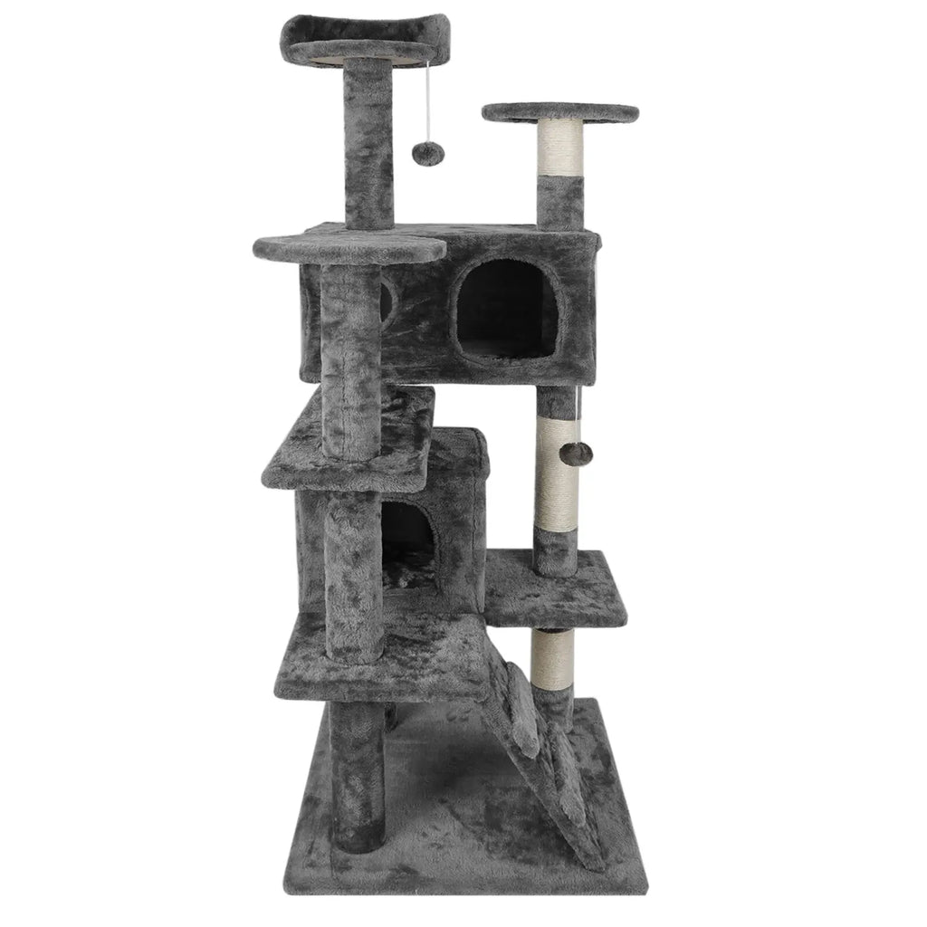 Superdeal Pets 53-Inch Multi-Level Cat Tree with Natural Sisal Scratcher, Vertical Scratcher, Condo Tower, Playhouse, Cave, Climbing Ladders for Climbing, Playing & Cozy Sleeping - Dark Gray