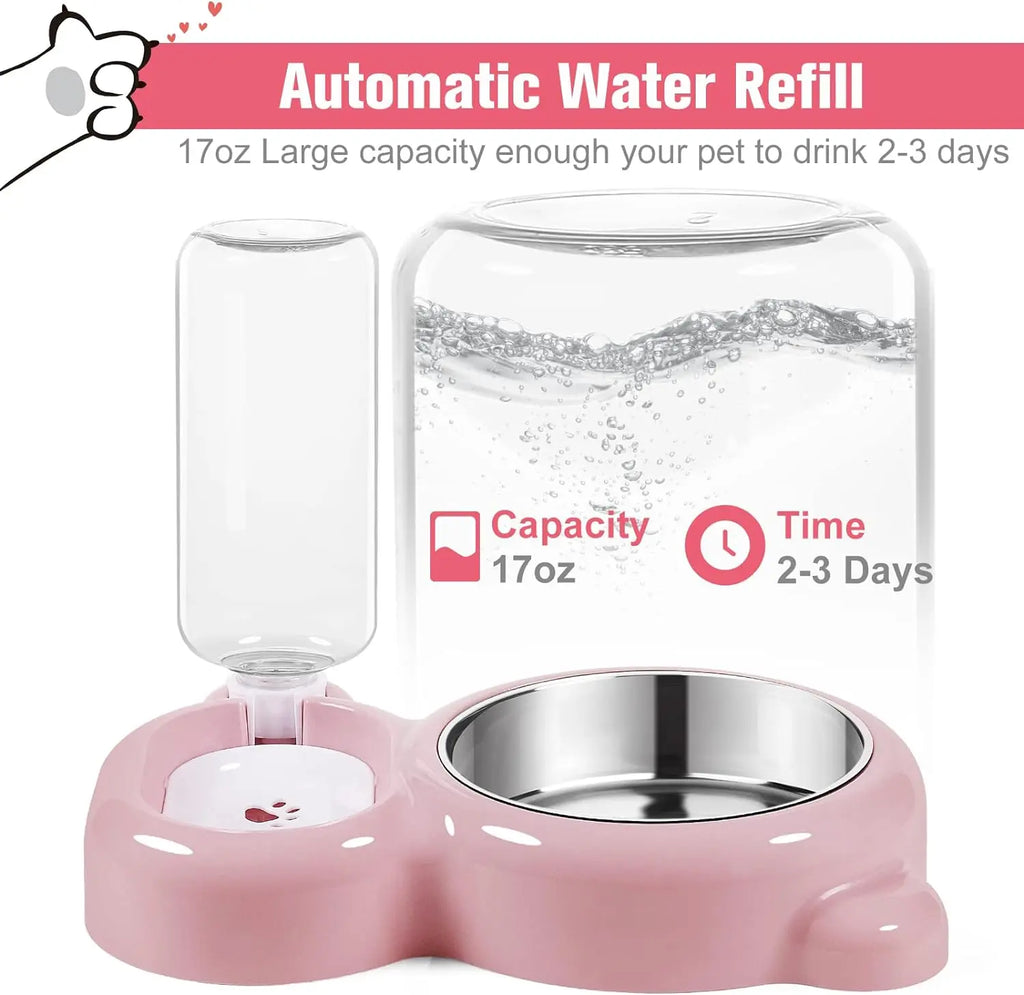1Set Dog Bowls,Cat Food and Water Bowl Set with Water Dispenser and Stainless Steel Bowl for Cats and Small Dogs Summervibes