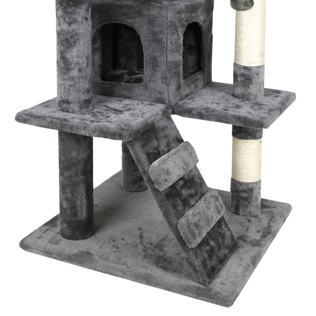 Superdeal Pets 53-Inch Multi-Level Cat Tree with Natural Sisal Scratcher, Vertical Scratcher, Condo Tower, Playhouse, Cave, Climbing Ladders for Climbing, Playing & Cozy Sleeping - Dark Gray