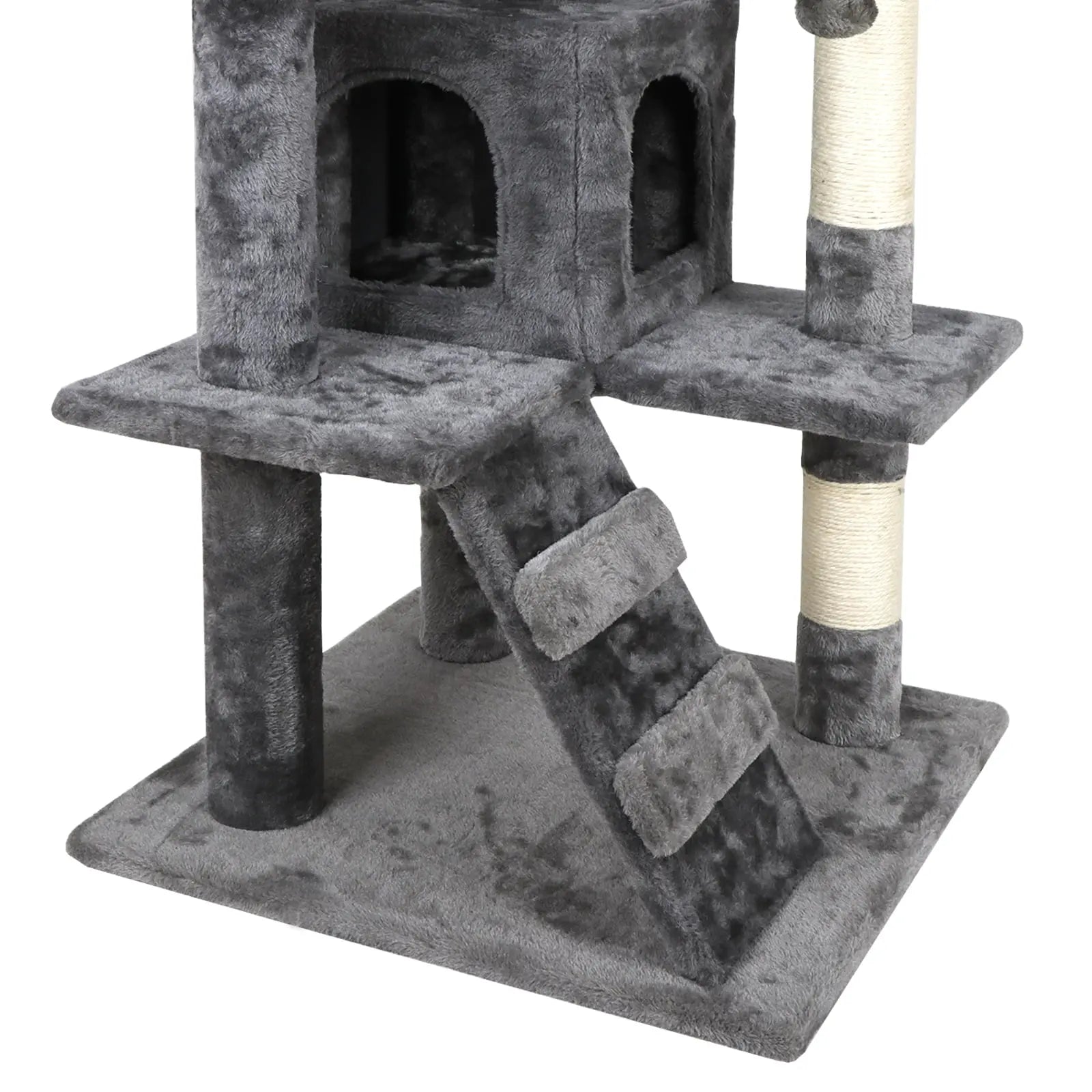 Superdeal Pets 53-Inch Multi-Level Cat Tree with Natural Sisal Scratcher, Vertical Scratcher, Condo Tower, Playhouse, Cave, Climbing Ladders for Climbing, Playing & Cozy Sleeping - Dark Gray