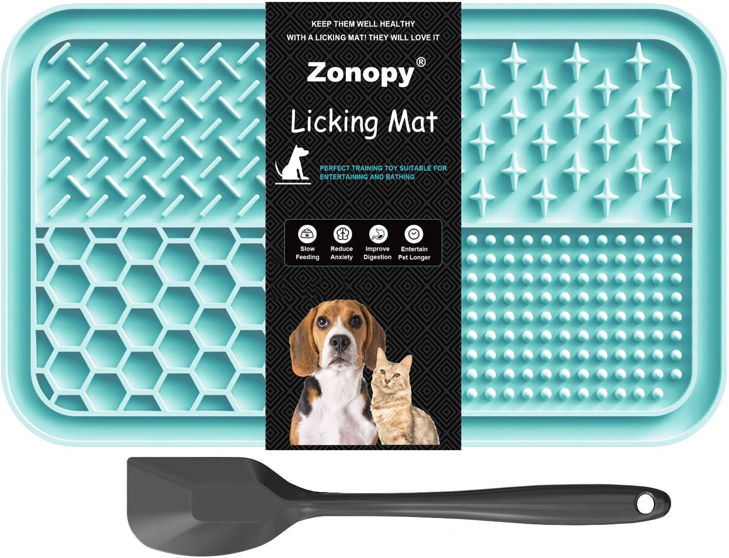 Licking Mat for Dogs & Cats with Suction Cups, 1 Pack Square Dog Slow Feeder Lick Pat for Anxiety Relief and Boredom, Dog Toys to Keep Them Busy, Pets Grooming Training Bathing Mat