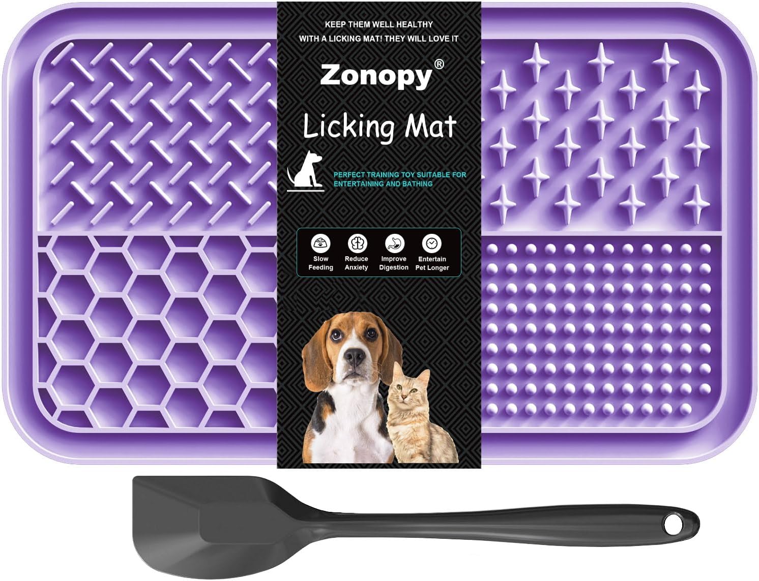Licking Mat for Dogs & Cats with Suction Cups, 1 Pack Square Dog Slow Feeder Lick Pat for Anxiety Relief and Boredom, Dog Toys to Keep Them Busy, Pets Grooming Training Bathing Mat