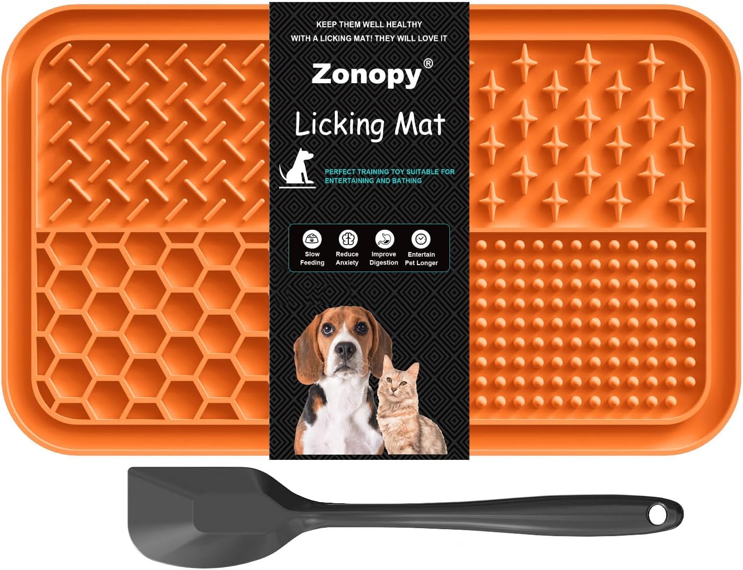 Licking Mat for Dogs & Cats with Suction Cups, 1 Pack Square Dog Slow Feeder Lick Pat for Anxiety Relief and Boredom, Dog Toys to Keep Them Busy, Pets Grooming Training Bathing Mat