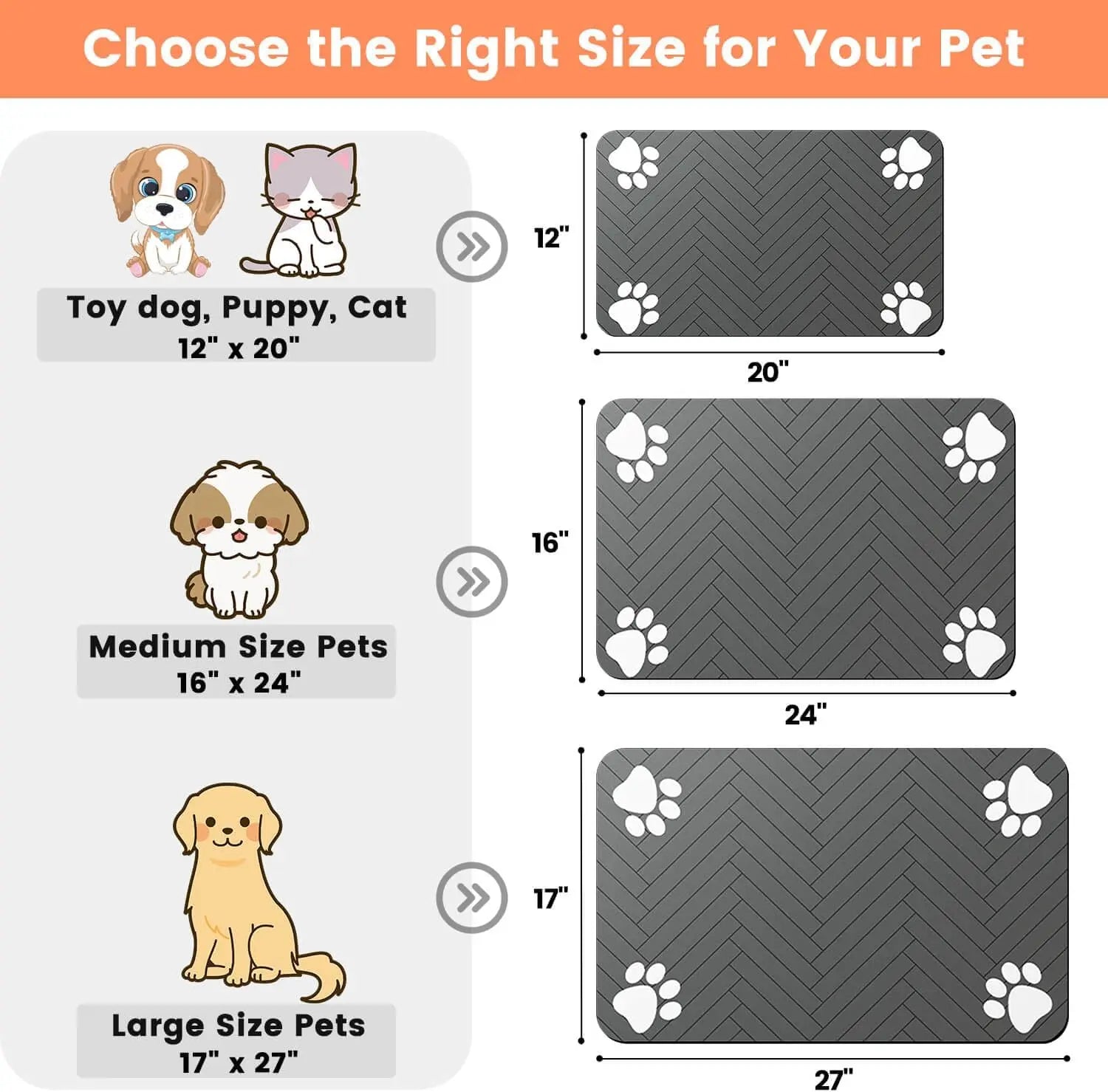 Clutter-Free Pet Feeding Mat, Keeps Clean, Striped Dark Gray Dispenser Mat for Dogs and Cats (12"X20", Striped Look)