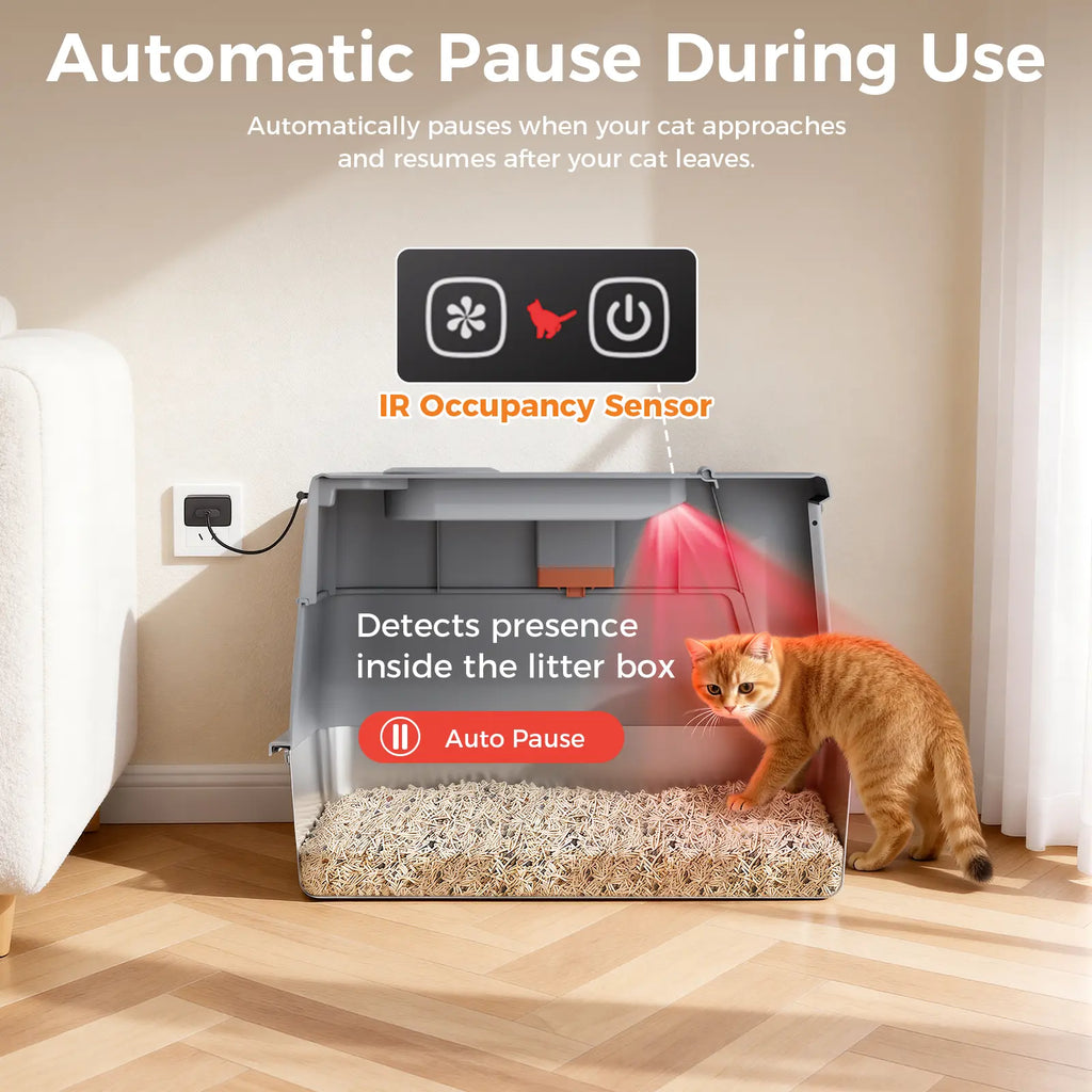 COMHOMA Stainless Steel Cat Litter Box | Extra Large 100L Enclosed Litter Box with Smart Odor Control, Auto Pause Sensor, 180° Flip Lid for Easy Cleaning, Anti-Leak High Walls, Step Mat & Scoop | Ideal for Multiple Cats