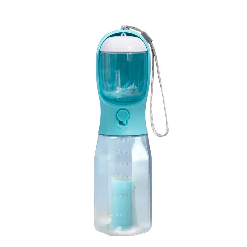 Portable Water Bottle for Dogs, 3 in 1 Pet Travel Bowl Dispenser with Food Treat Container & Poop Bag Holder, Summer Outdoor Walking Hiking Accessories for Large Dog on the Go - Blue, 20Oz