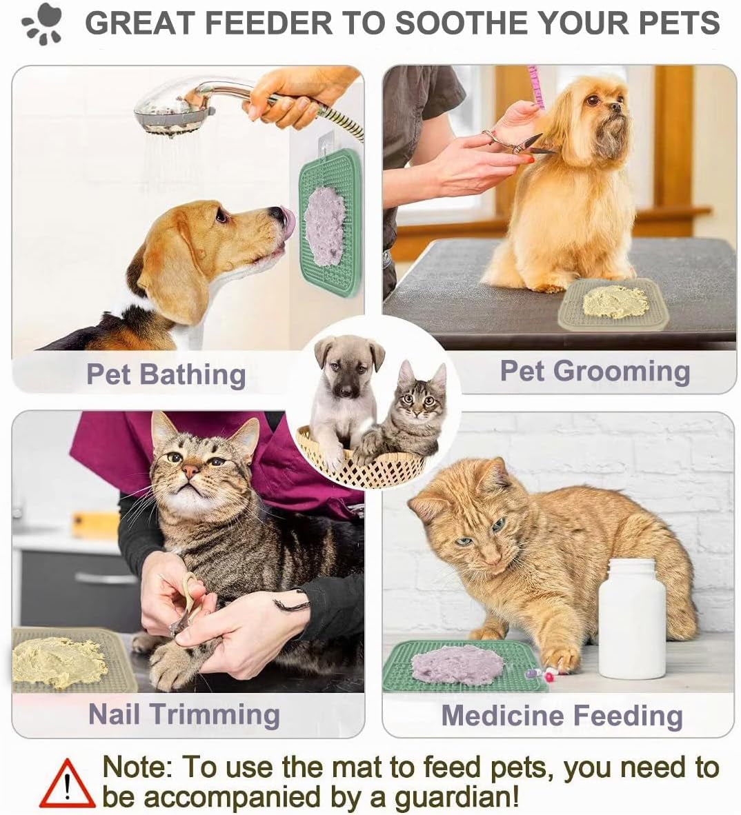 Licking Mat for Dogs & Cats with Suction Cups, 1 Pack Square Dog Slow Feeder Lick Pat for Anxiety Relief and Boredom, Dog Toys to Keep Them Busy, Pets Grooming Training Bathing Mat