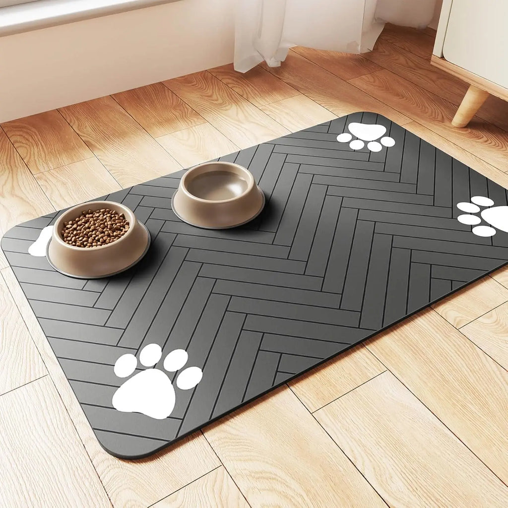 Clutter-Free Pet Feeding Mat, Keeps Clean, Striped Dark Gray Dispenser Mat for Dogs and Cats (12"X20", Striped Look)