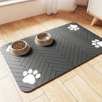 Clutter-Free Pet Feeding Mat, Keeps Clean, Striped Dark Gray Dispenser Mat for Dogs and Cats (12"X20", Striped Look)