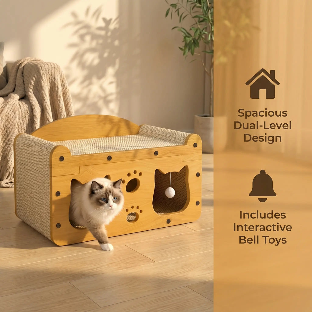Durable Vertical Cat Scratching Post & Playhouse - Multi-Functional TV Design, Scratch-Resistant Cat Claw Toy for Active Kittens and Cats