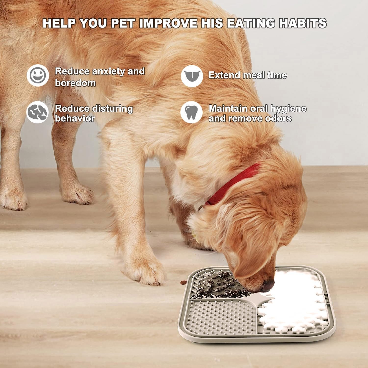 Licking Mat for Dogs & Cats with Suction Cups, 1 Pack Square Dog Slow Feeder Lick Pat for Anxiety Relief and Boredom, Dog Toys to Keep Them Busy, Pets Grooming Training Bathing Mat