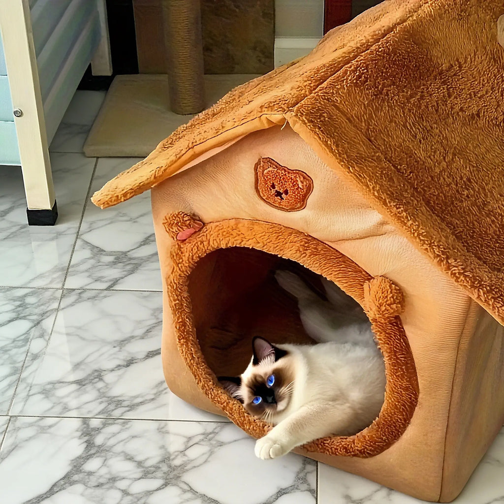Cozy Warm Washable Pet Bed for Cats & Small Dogs - Removable Cover Easy to Clean, Classic Cat Cave Nest Design, Soft Plush Pet House Perfect for Home, Travel & Napping, Ideal for Kittens Puppies & Small Breed Pets Winter Comfort Blankets