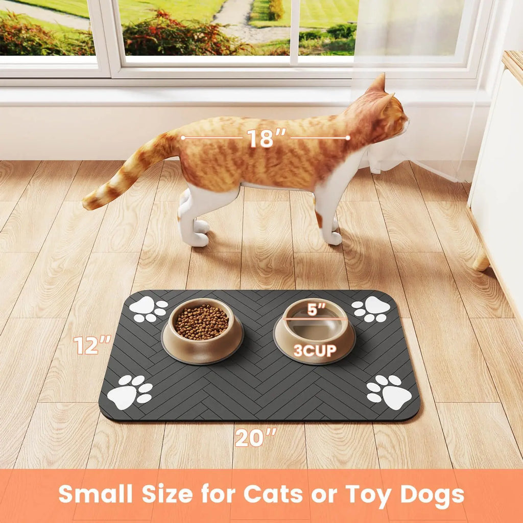 Clutter-Free Pet Feeding Mat, Keeps Clean, Striped Dark Gray Dispenser Mat for Dogs and Cats (12"X20", Striped Look)