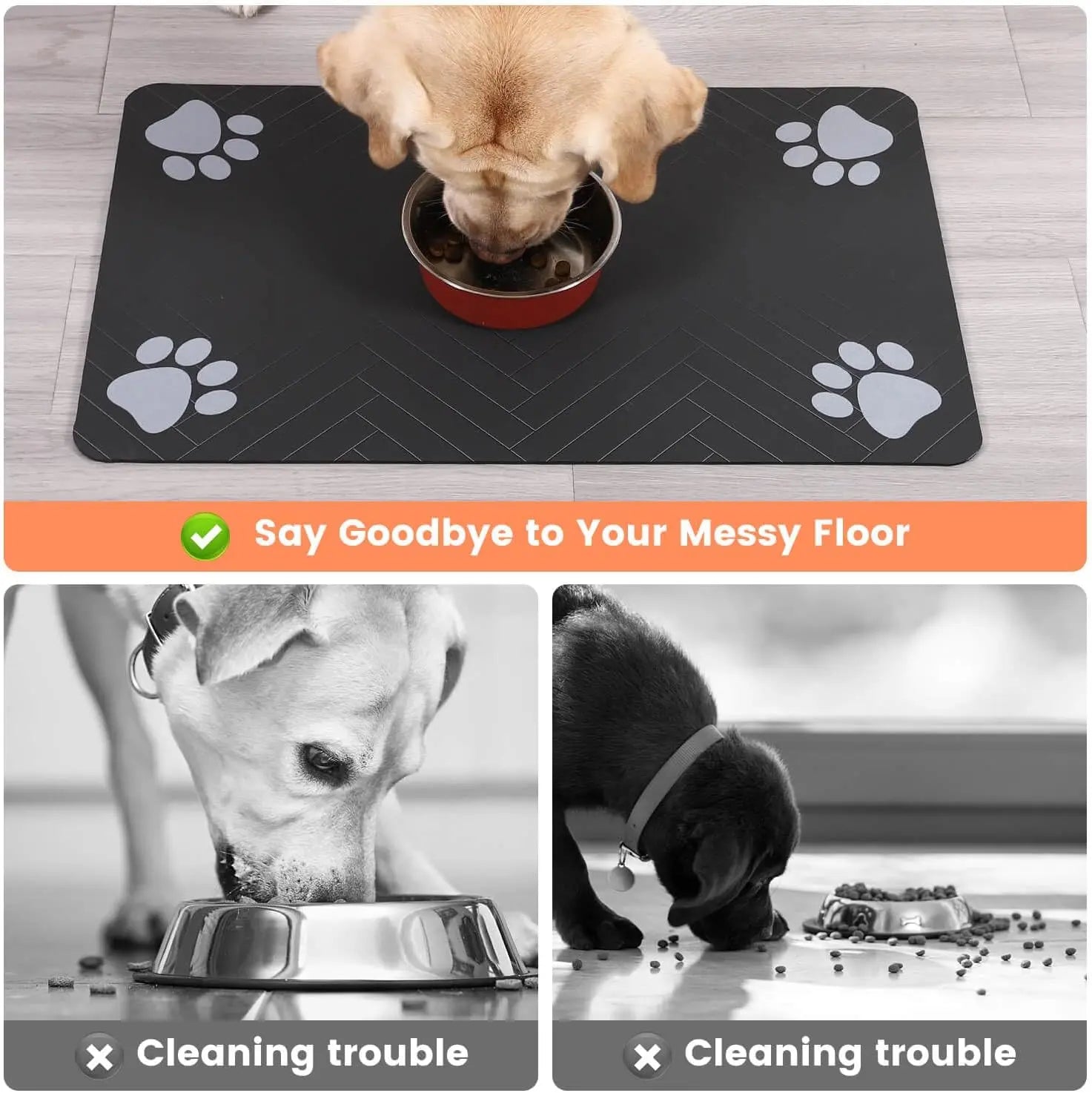 Clutter-Free Pet Feeding Mat, Keeps Clean, Striped Dark Gray Dispenser Mat for Dogs and Cats (12"X20", Striped Look)
