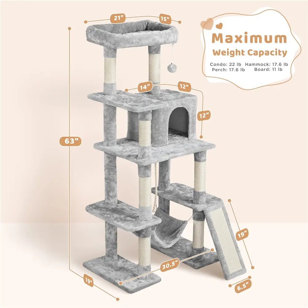 Costoffs 63In Cat Tree – Multi-Level Indoor Play Tower with Scratching Posts & Cat Condo, Pet Furniture, Activity Center
