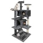 Superdeal Pets 53-Inch Multi-Level Cat Tree with Natural Sisal Scratcher, Vertical Scratcher, Condo Tower, Playhouse, Cave, Climbing Ladders for Climbing, Playing & Cozy Sleeping - Dark Gray