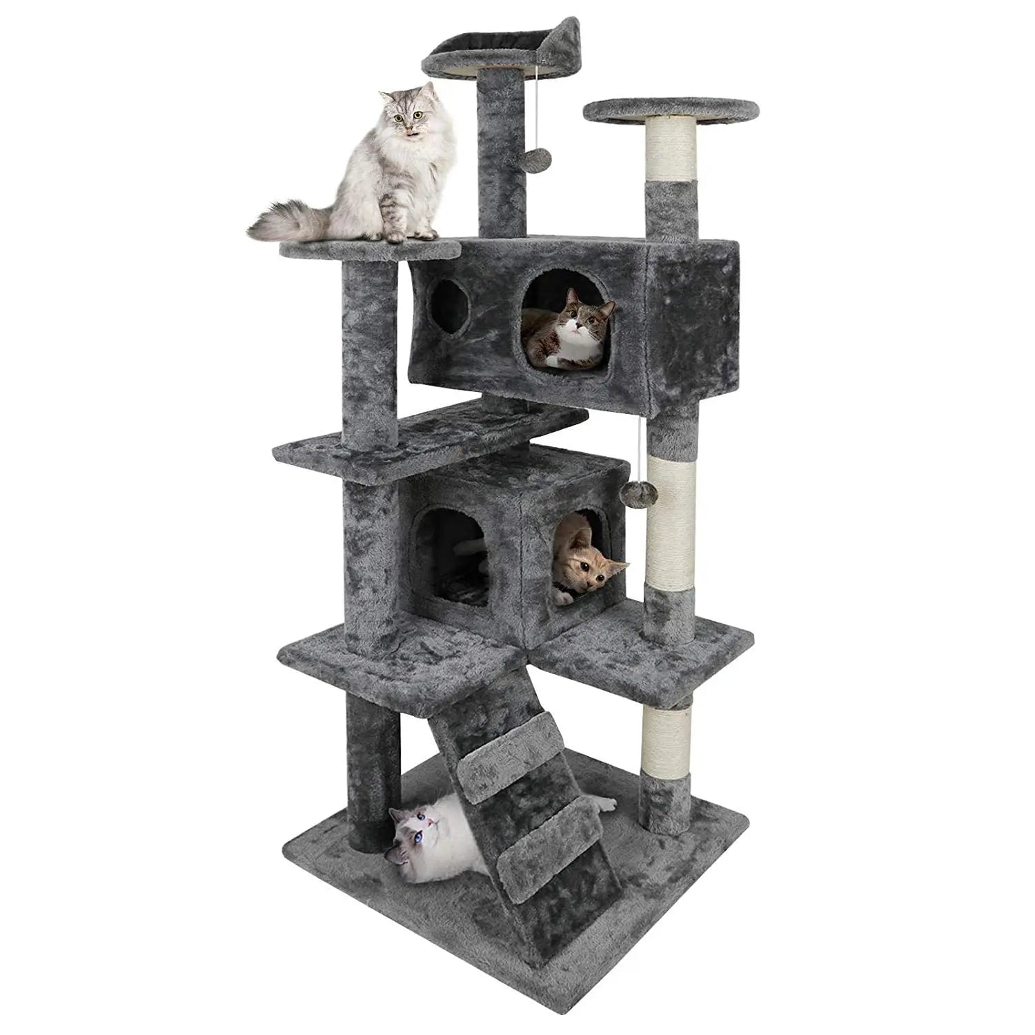 Superdeal Pets 53-Inch Multi-Level Cat Tree with Natural Sisal Scratcher, Vertical Scratcher, Condo Tower, Playhouse, Cave, Climbing Ladders for Climbing, Playing & Cozy Sleeping - Dark Gray