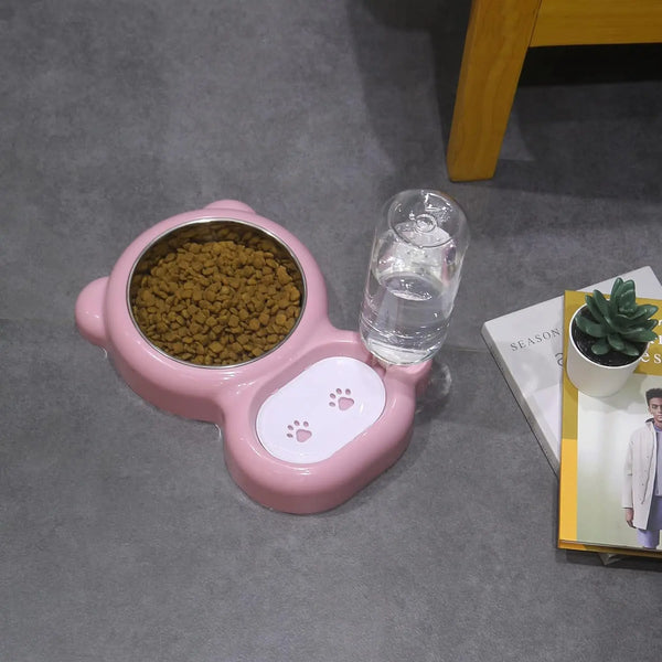 1Set Dog Bowls,Cat Food and Water Bowl Set with Water Dispenser and Stainless Steel Bowl for Cats and Small Dogs Summervibes