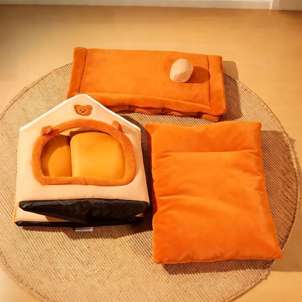 Cozy Warm Washable Pet Bed for Cats & Small Dogs - Removable Cover Easy to Clean, Classic Cat Cave Nest Design, Soft Plush Pet House Perfect for Home, Travel & Napping, Ideal for Kittens Puppies & Small Breed Pets Winter Comfort Blankets