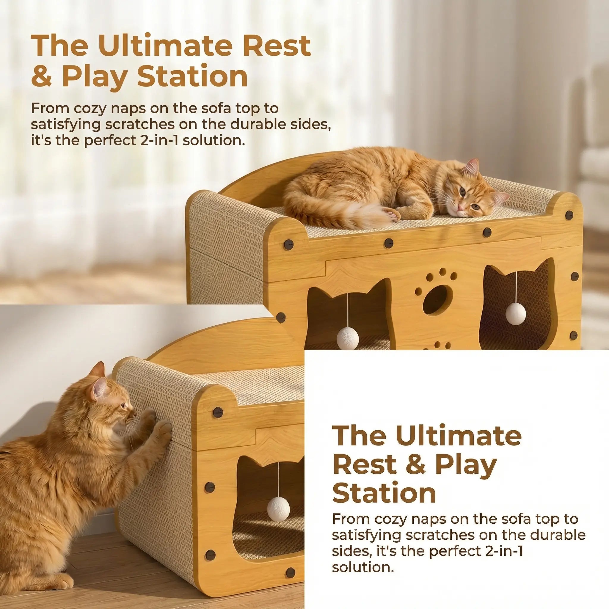 Durable Vertical Cat Scratching Post & Playhouse - Multi-Functional TV Design, Scratch-Resistant Cat Claw Toy for Active Kittens and Cats