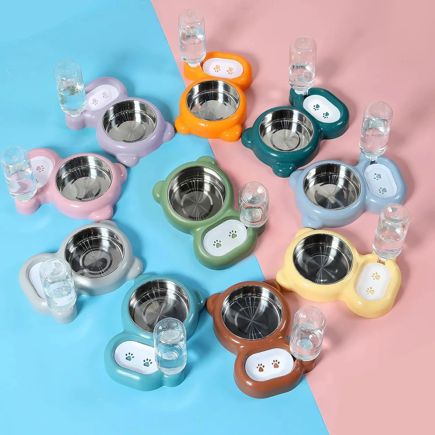 1Set Dog Bowls,Cat Food and Water Bowl Set with Water Dispenser and Stainless Steel Bowl for Cats and Small Dogs Summervibes